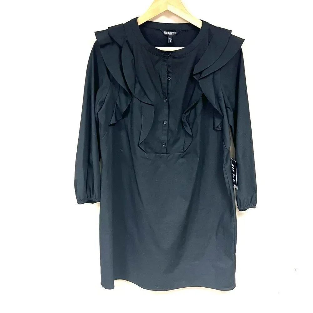 Express ruffled front and back black shirt dress M